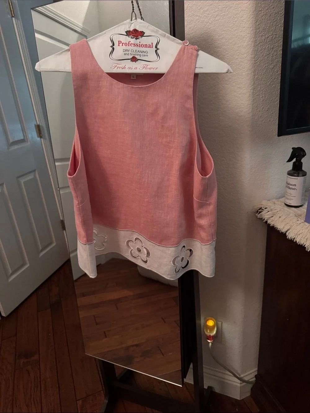 STAUD Pink Mini Skirt with White Floral Appliqué Hem